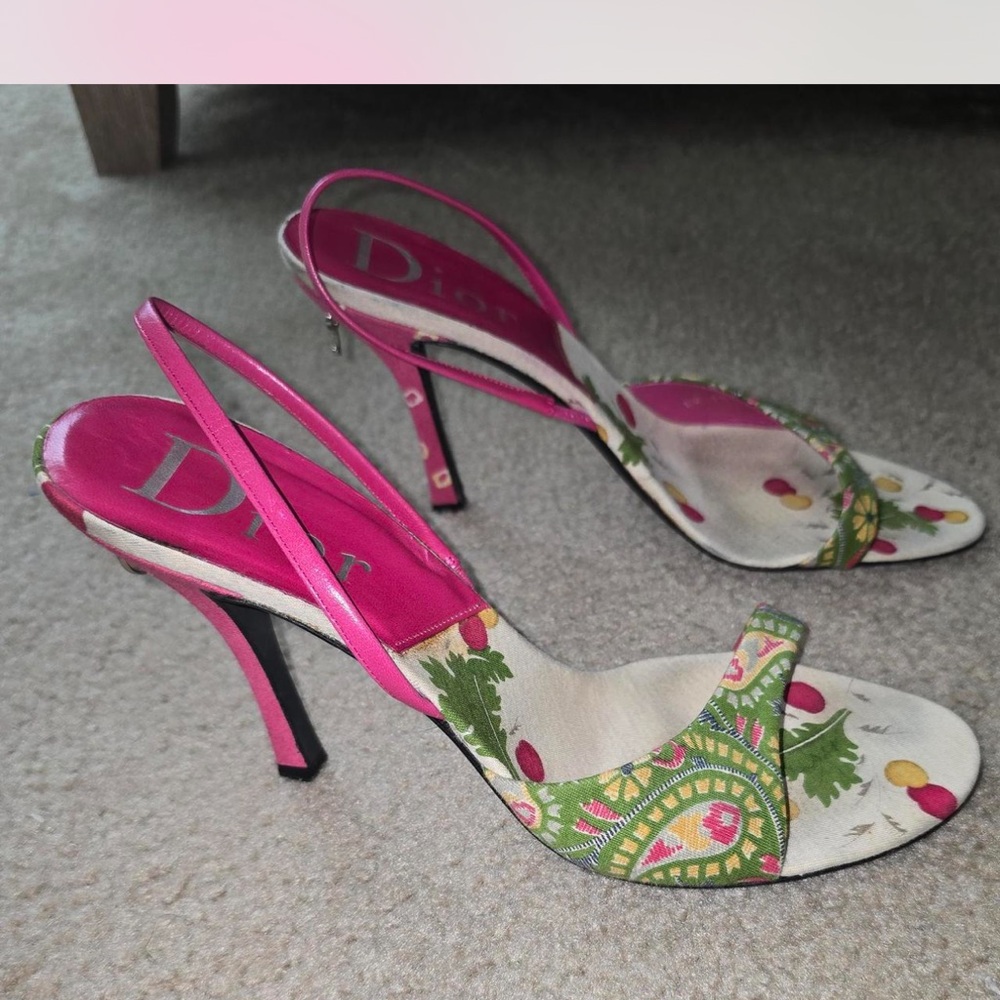 Dior Pink and Cream Heeled Sandals - Picture 2 of 8